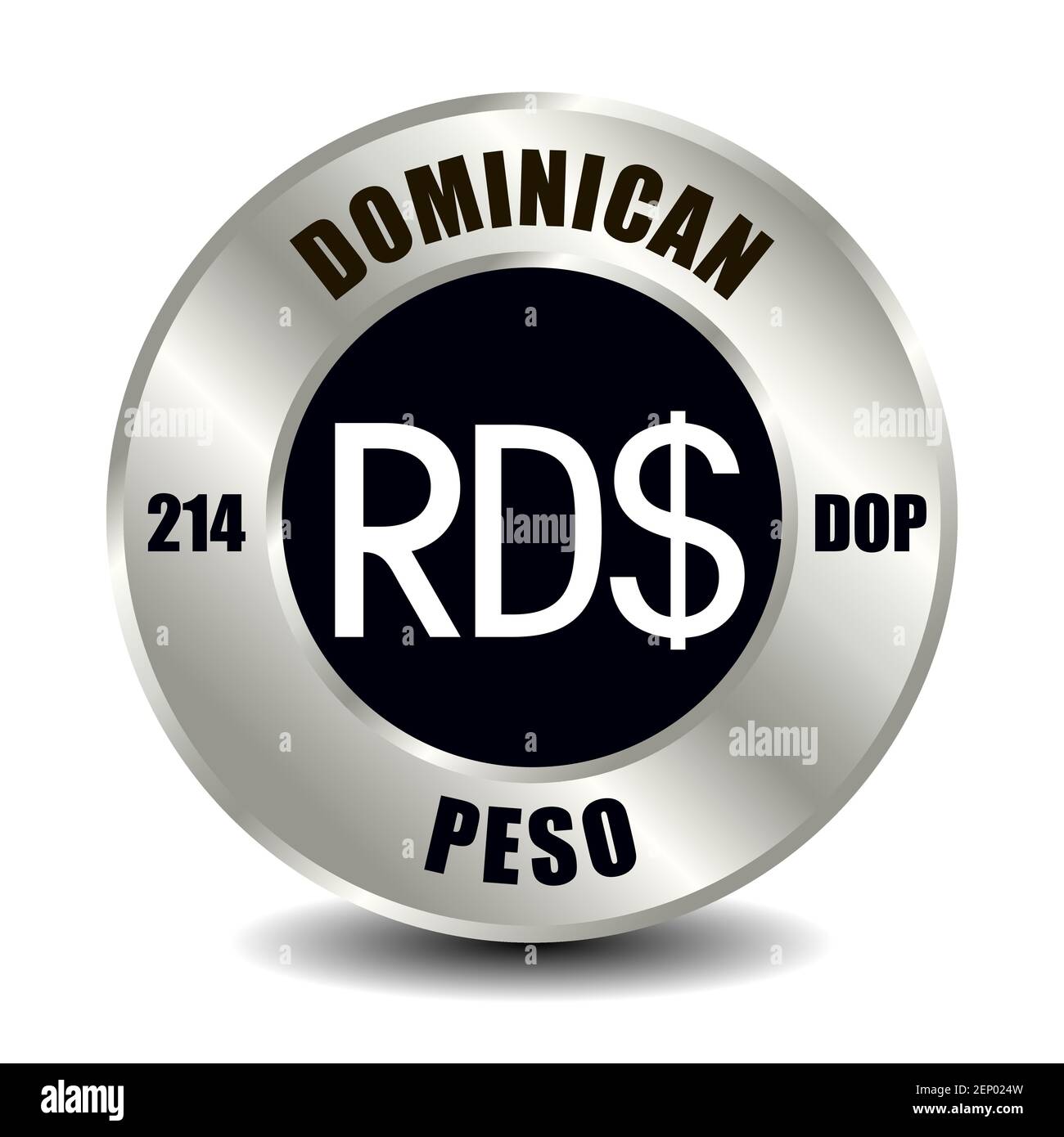 Dominique argent icône isolé sur pièce ronde argent. Symbole vectoriel