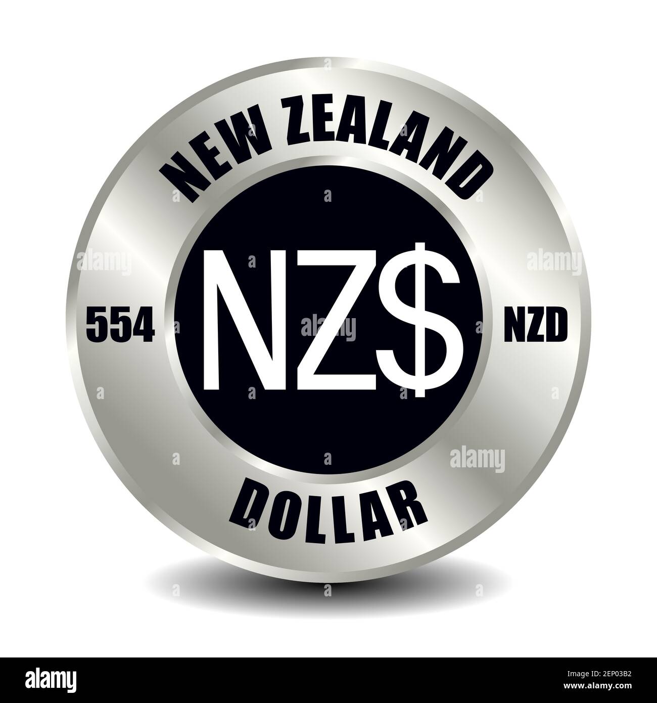 Icône d'argent NEA Zealand isolée sur une pièce de monnaie ronde en