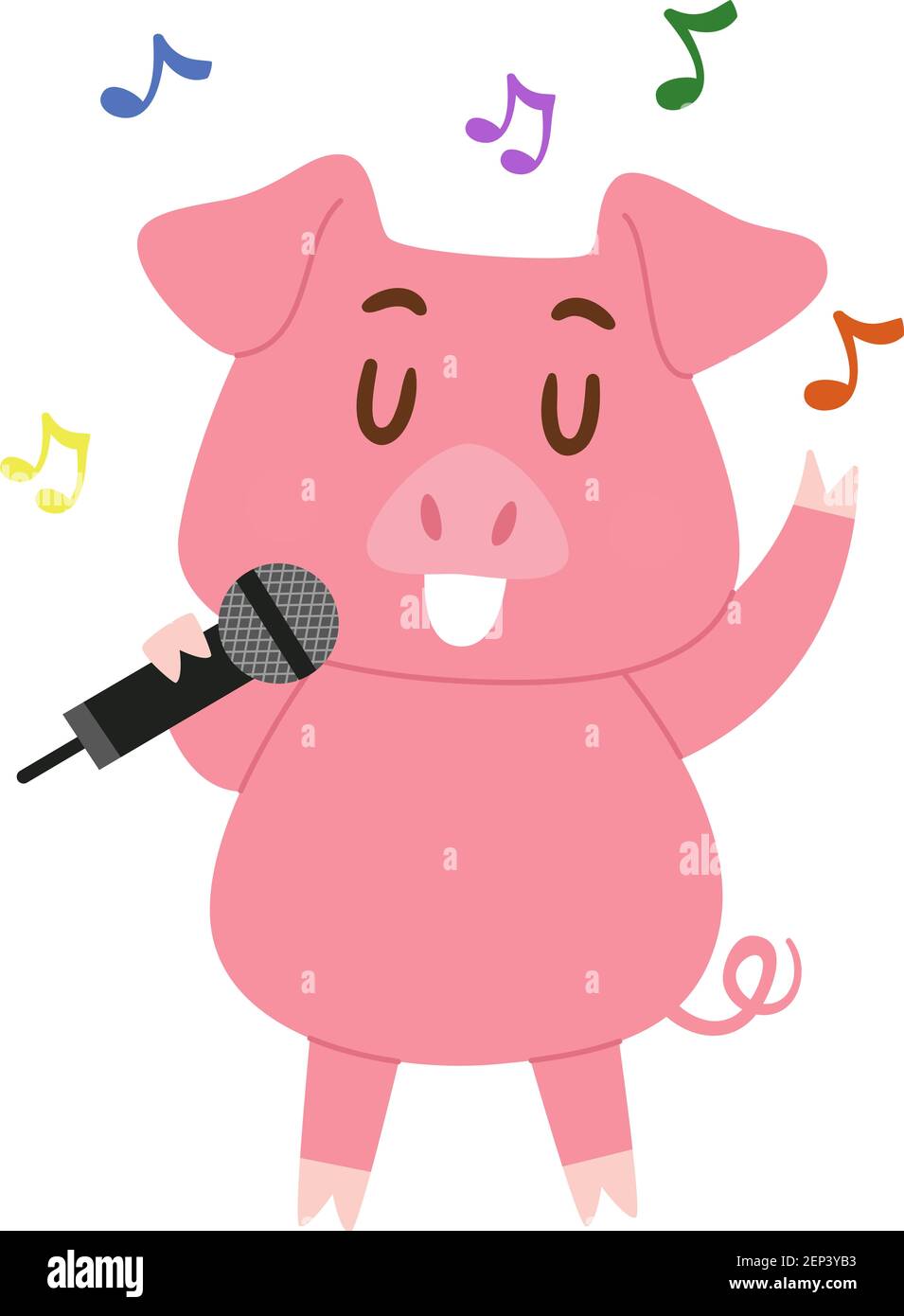 Illustration d'une mascotte de cochon tenant un microphone et chantant Une chanson Banque D'Images