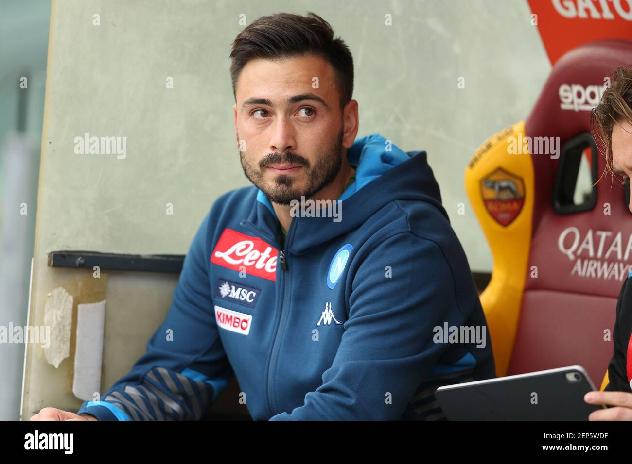 Davide Ancelotti (entraîneur adjoint de Naples) sur le benc dû à la disqualification de Carlo Cancelotti, lors de la série UN match entre SS COMME Roma et SSC Napoli au Stadio Olimpico le 2 novembre 2019 à Rome, Italie. Rome a battu Napoli en 2-1 au 11ème tour de Campionato italiano di Serie A (photo de Giuseppe Fama/Pacific Press/Sipa USA) Banque D'Images