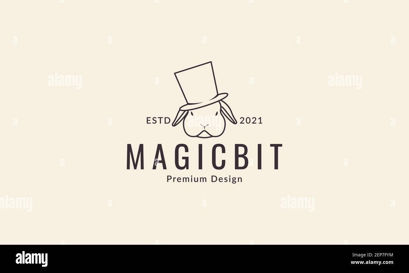 lignes dessin animé tête d'animal lapin avec logo chapeau magique illustration graphique du symbole d'icône vectorielle Illustration de Vecteur
