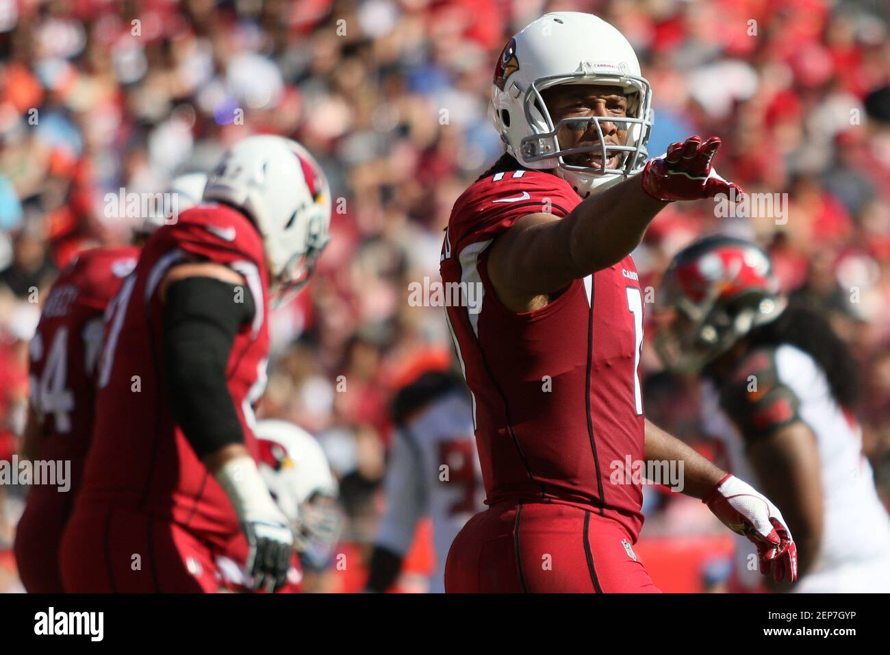 10 novembre 2019 : le grand receveur des Arizona Cardinals Larry Fitzgerald (11) lors du match de la NFL entre les Arizona Cardinals et les Tampa Bay Buccaneers qui s'est tenu au stade Raymond James à Tampa, en Floride. Andrew J. Kramer/Cal Sport Media/Sipa USA (image de crédit : et copie ; Andrew J. Kramer/CSM/Sipa USA) Banque D'Images