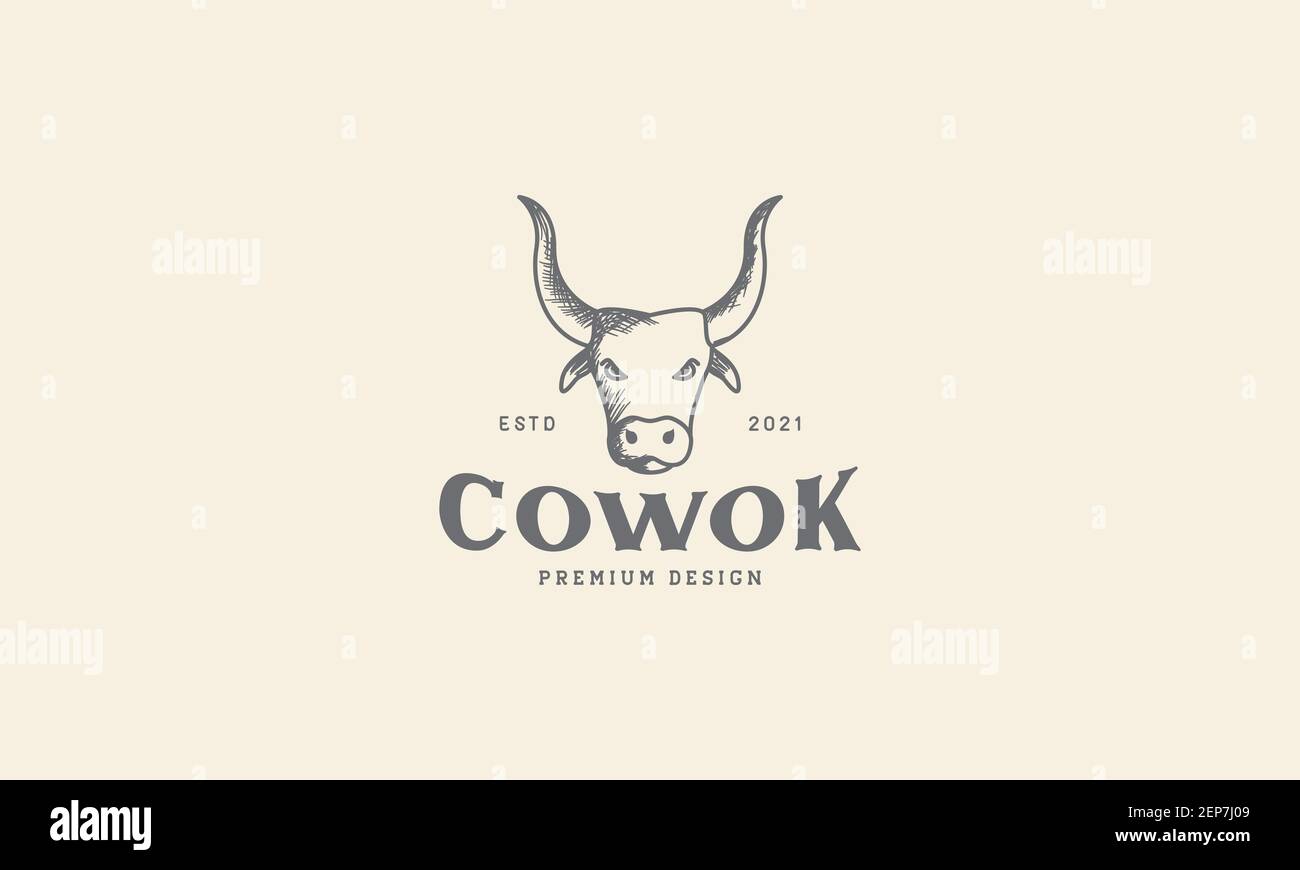 tête de vache logo gravé design vecteur icône symbole illustration graphique Illustration de Vecteur