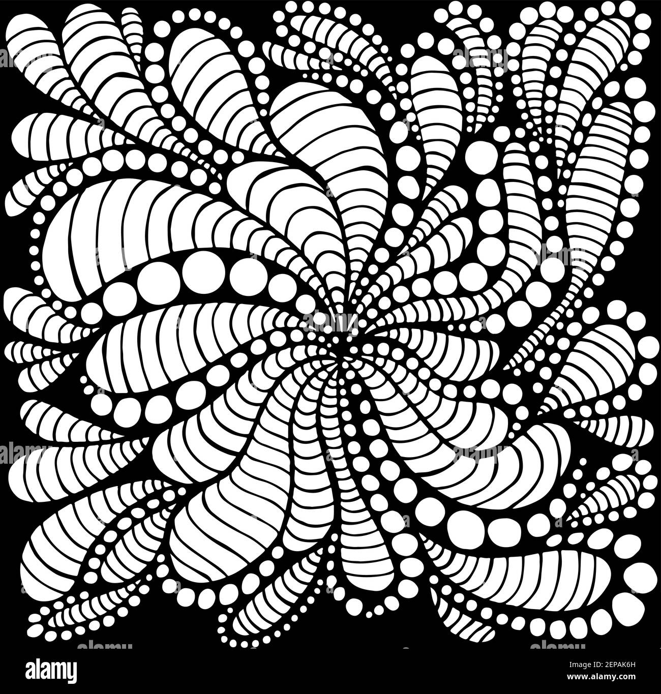 Page de coloriage de mandala à fleurs abstraites avec décoration décorative de caniche. Modèle antistress psychédélique artistique. Style bohème noir et blanc. Vecteur Illustration de Vecteur