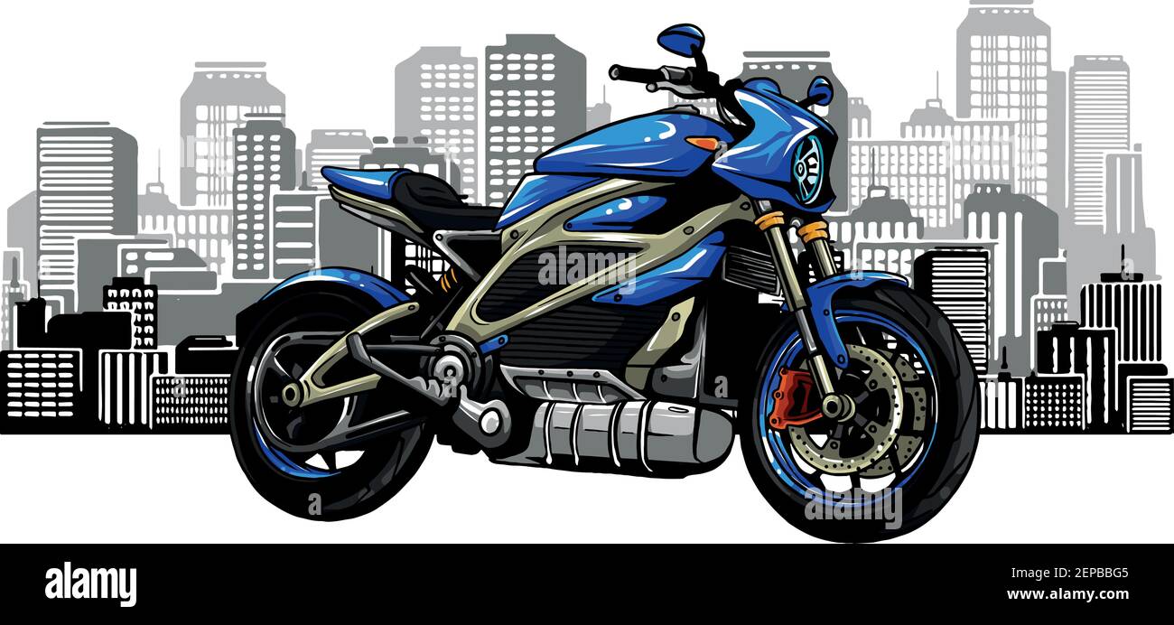 paysage urbain avec illustration de vecteur de moto rapide Illustration de Vecteur