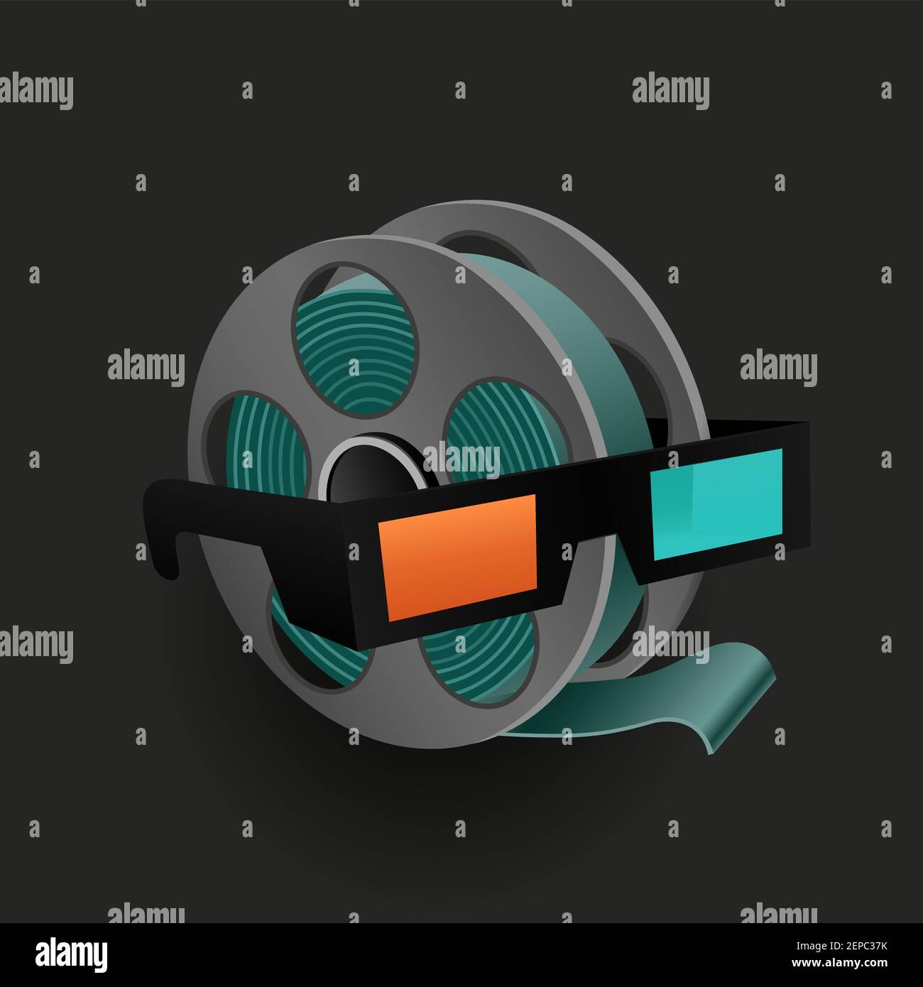 icône du film rétro et des lunettes de cinéma Illustration de Vecteur