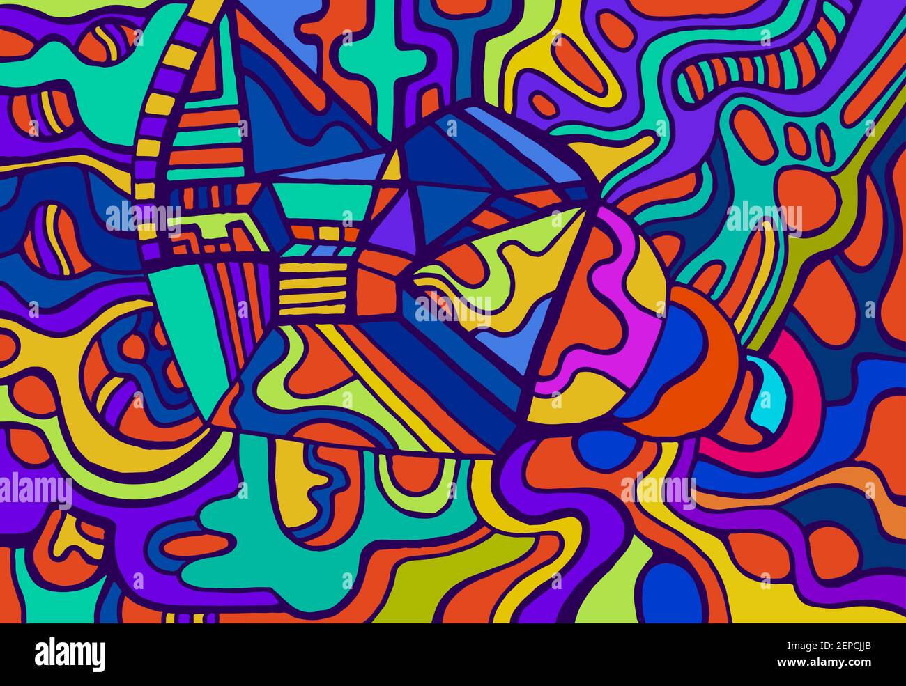 Amusant joyeuse coloré Doodle arrière-plan psychédélique. Motif abstrait aux couleurs arc-en-ciel Illustration de Vecteur