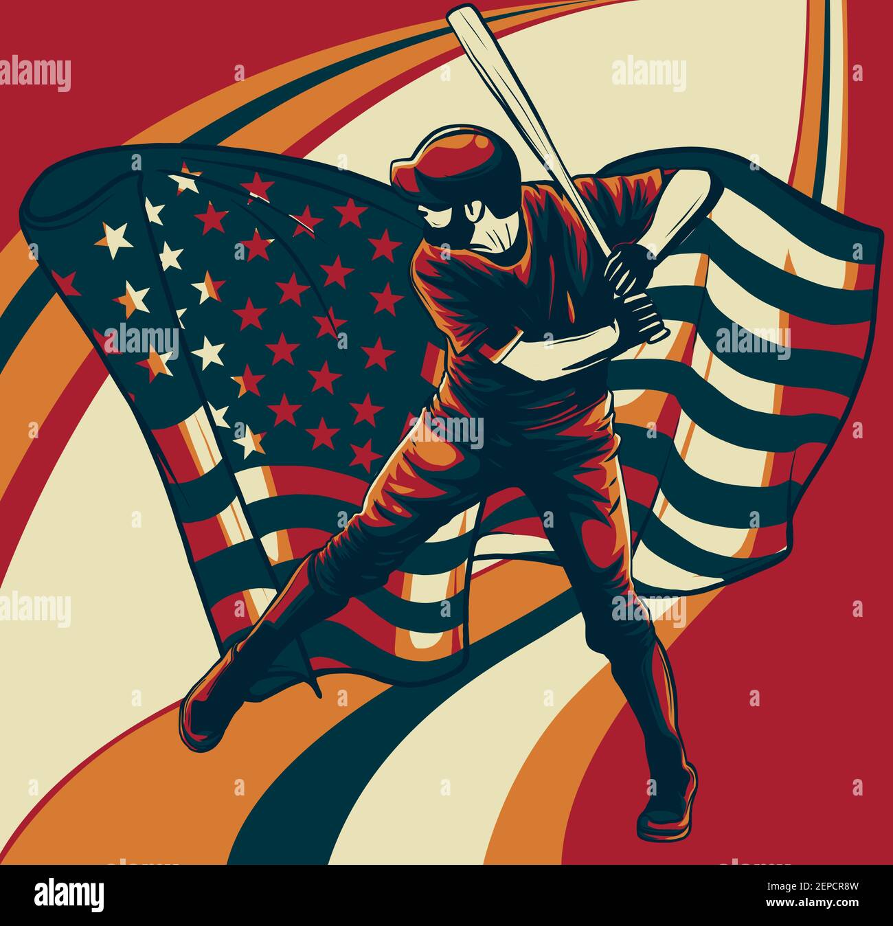 Joueur de baseball avec illustration vectorielle drapeau américain Illustration de Vecteur