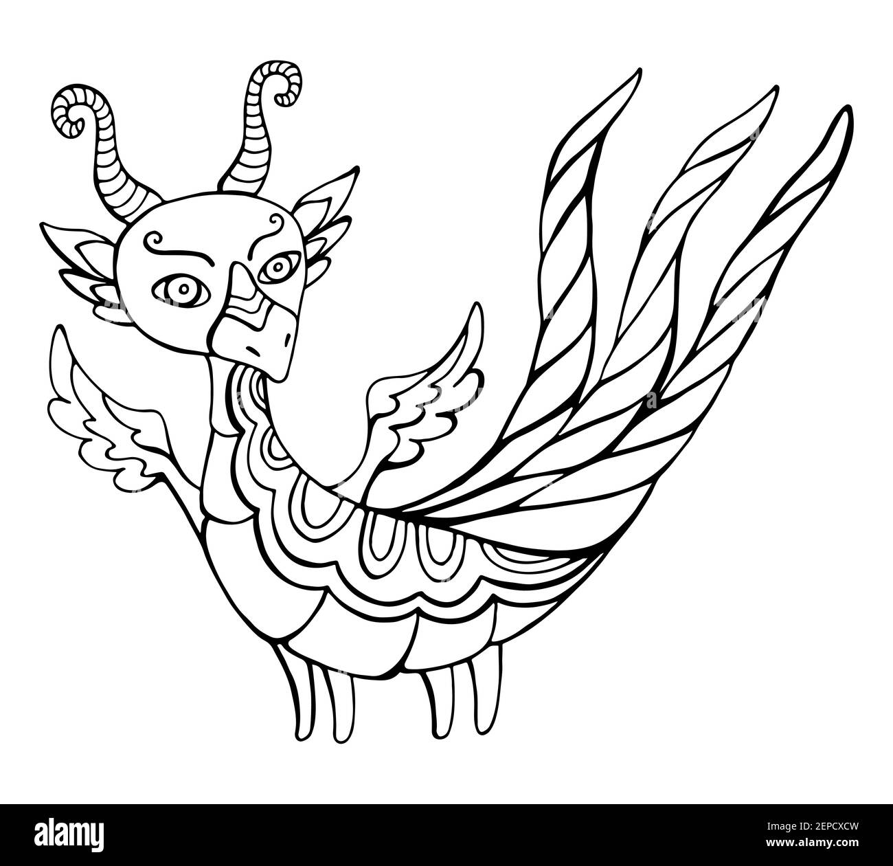 Page de coloriage amusante Dragon FANTASY pour enfants et adultes. Illustration de Vecteur