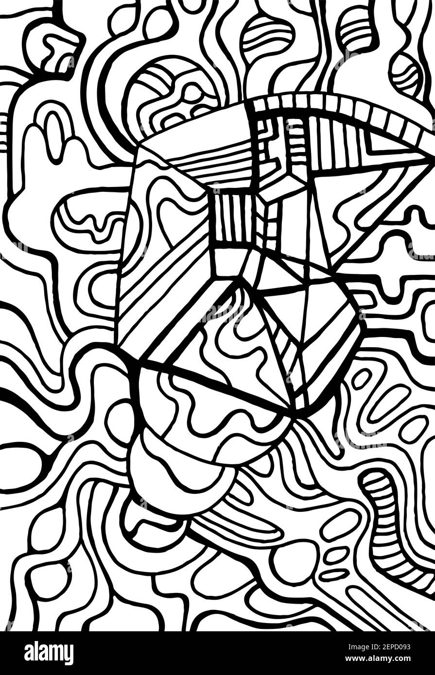 Page de coloriage motif abstrait, labyrinthe d'ornements, isolé sur blanc. Carte psychédélique élégante. Illustration de Vecteur