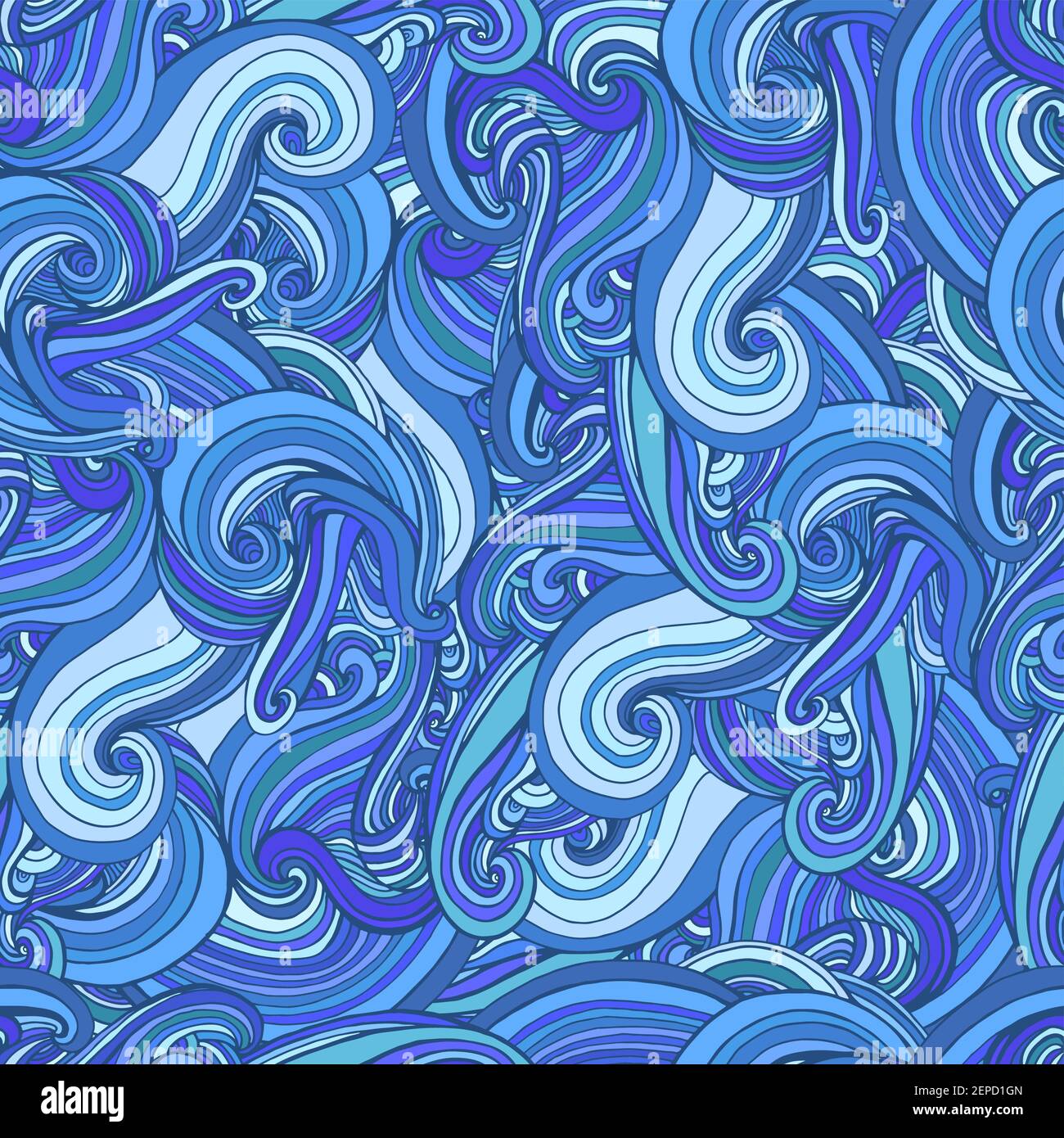 Coloré psychédélique abstrait vagues décoratives sans couture motif, en bleu cyan bleu foncé bleu. Illustration de Vecteur
