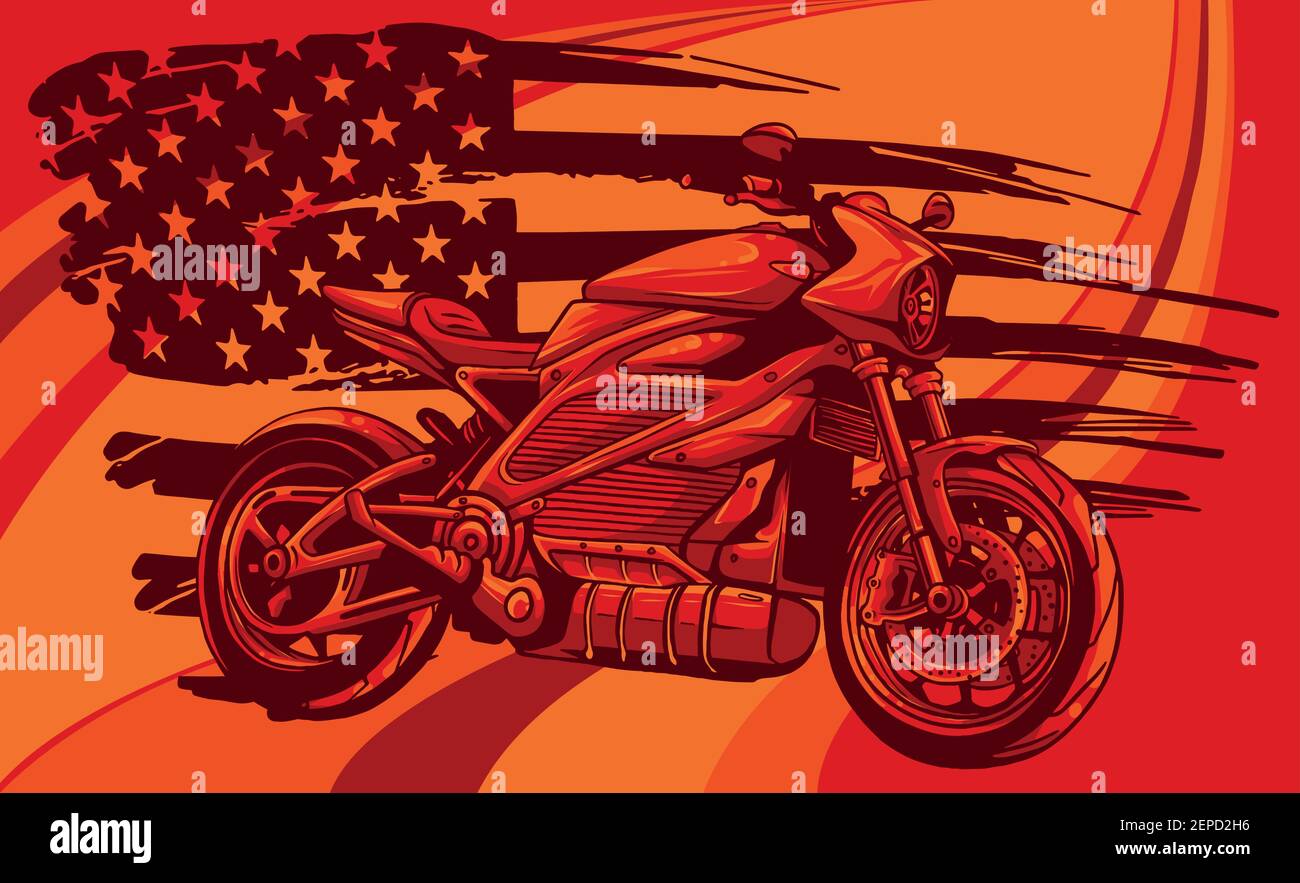 moto avec motif vectoriel drapeau américain Illustration de Vecteur