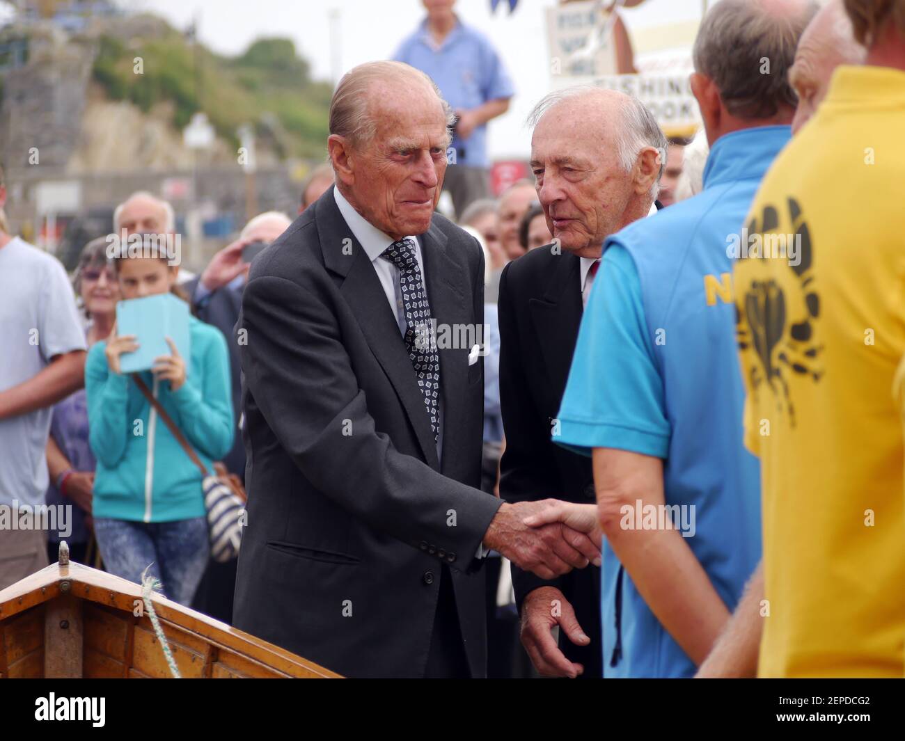 Newquay, Cornwall, Angleterre, 1er juillet 2014. HRH Philip Duke d'Édimbourg ouvre une nouvelle installation de club d'aviron Newquay Harbour, crédit : Robert Taylor/Alay Li Banque D'Images