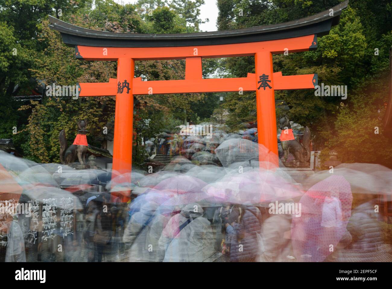 Une porte de Torii à l'entrée du sanctuaire Inari à Kyoto, Japon. Banque D'Images