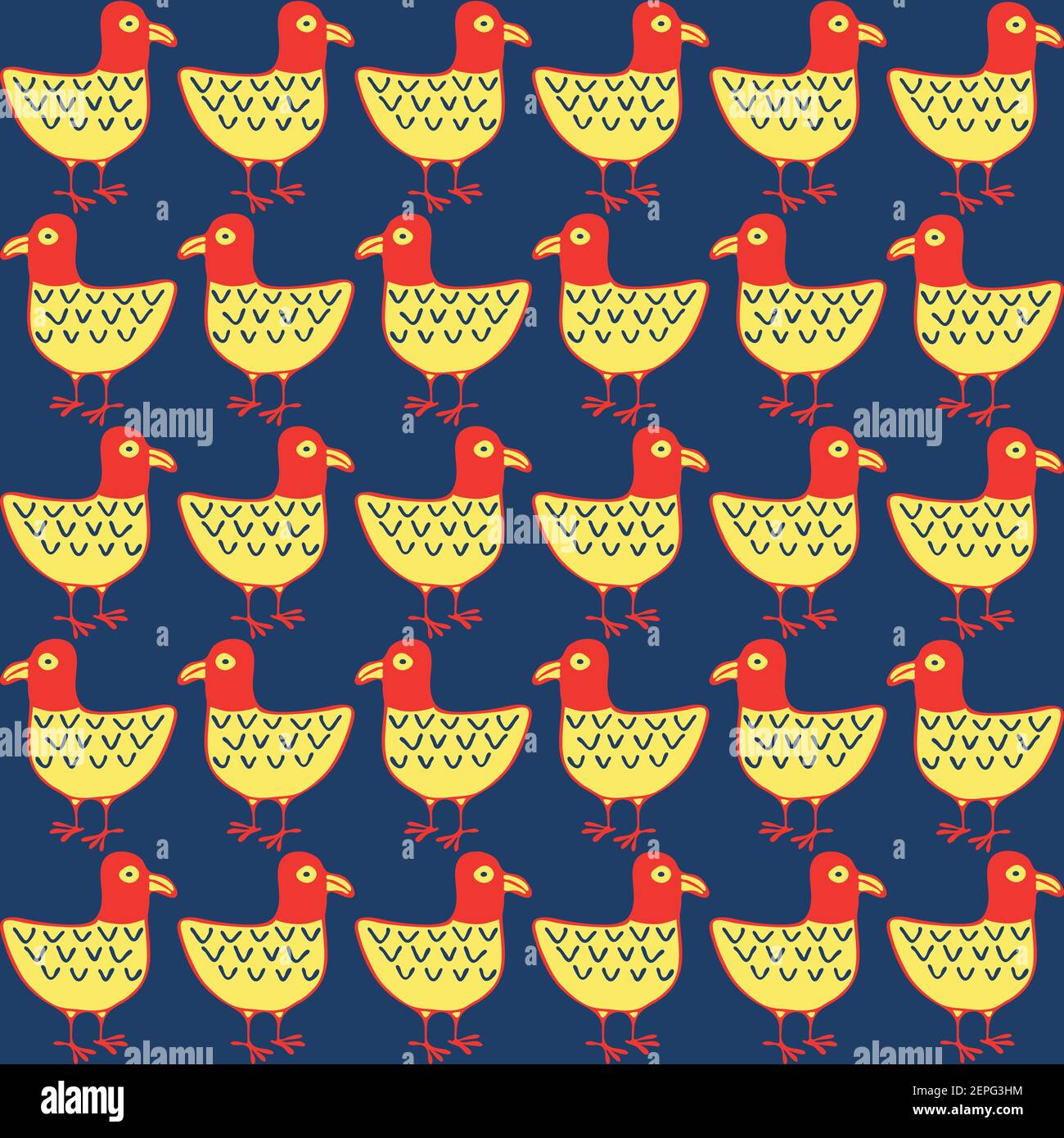 Motif vectoriel sans couture avec oiseaux sur fond bleu. Motif de papier peint vintage simple poules sur rangée. Illustration de Vecteur