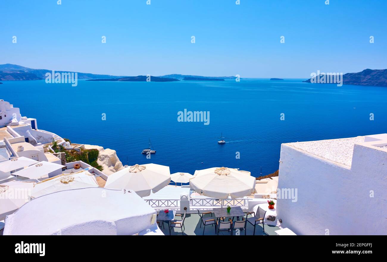 Côte de l'île de Santorin et de la mer Égée, Grèce. Paysage grec Banque D'Images