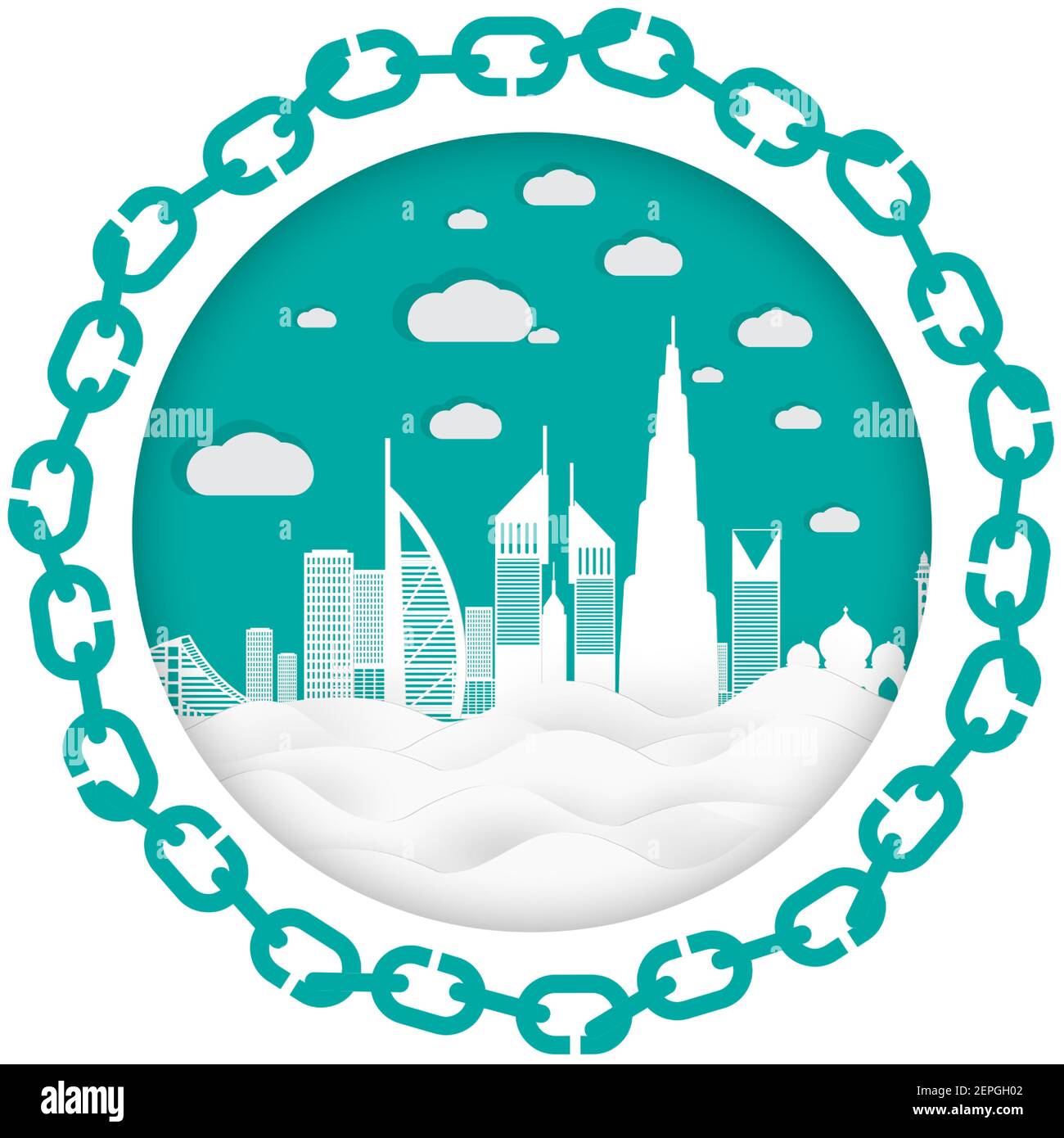 Vue sur la ville de dubaï avec style coupé en papier Illustration de Vecteur