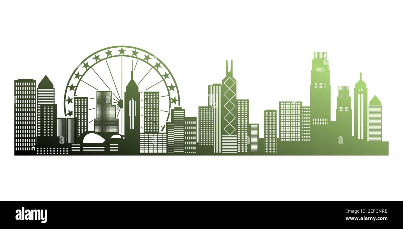 Vue sur la ville de hongkong avec style coupé en papier Illustration de Vecteur