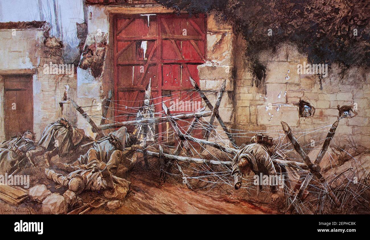 Victimes de combats à main levée sur le front occidental le jeudi 22 juillet 1915. L'attaque repoussée à la "porte Rouge", un tableau de guerre français de François Fleming (1856-1923). Banque D'Images