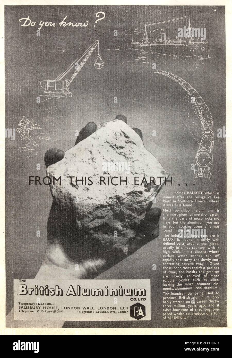 Publicité vintage 1944 pour la société britannique d'aluminium. Banque D'Images