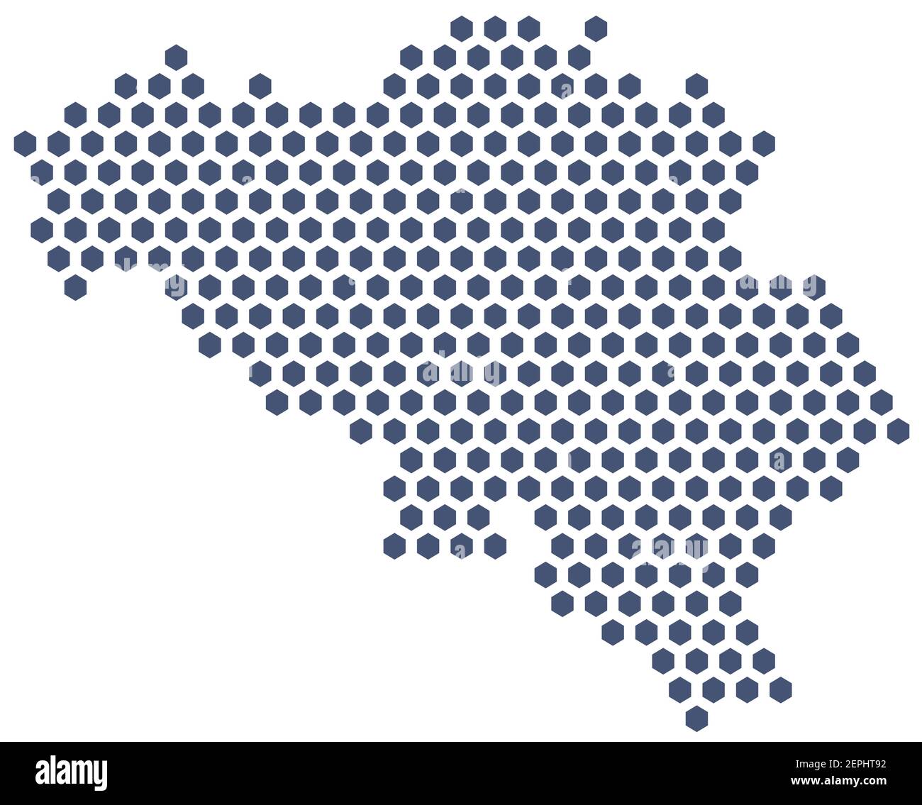 Carte vectorielle de pixels hexagonaux de Belgique bleu sur fond blanc Illustration de Vecteur