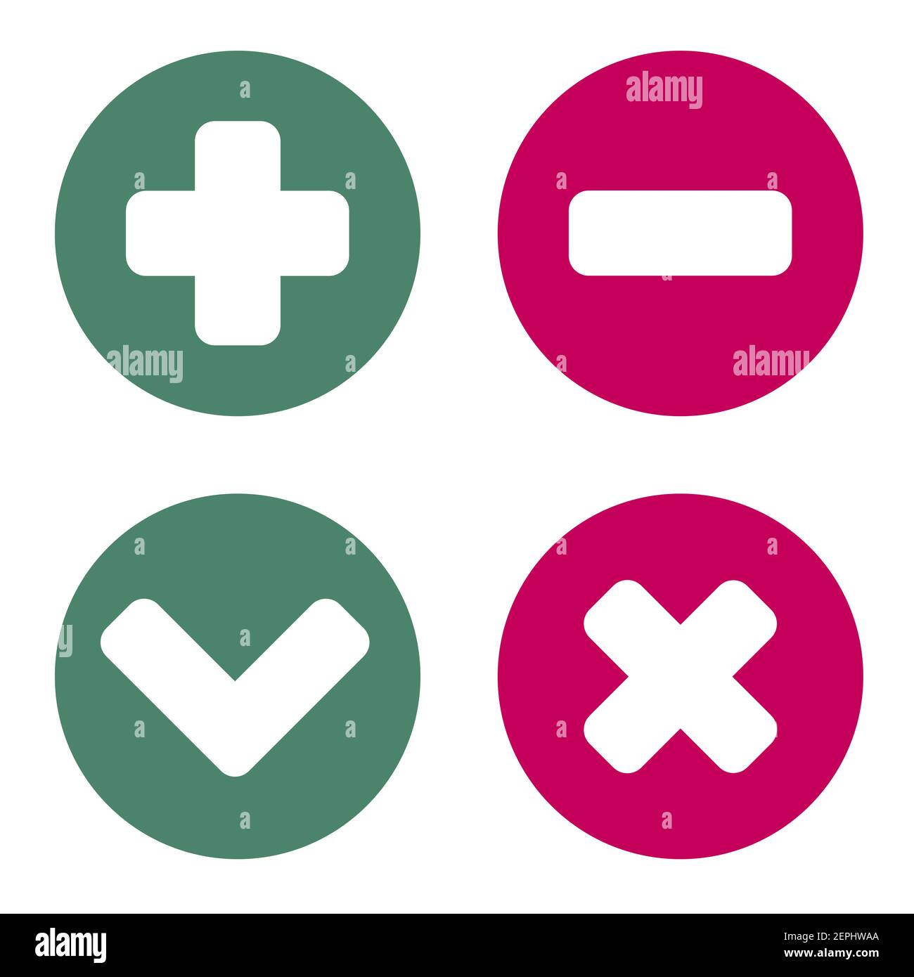 Plus moins et cochez les icônes plates à l'intérieur des cercles rouge et vert. Illustration de Vecteur