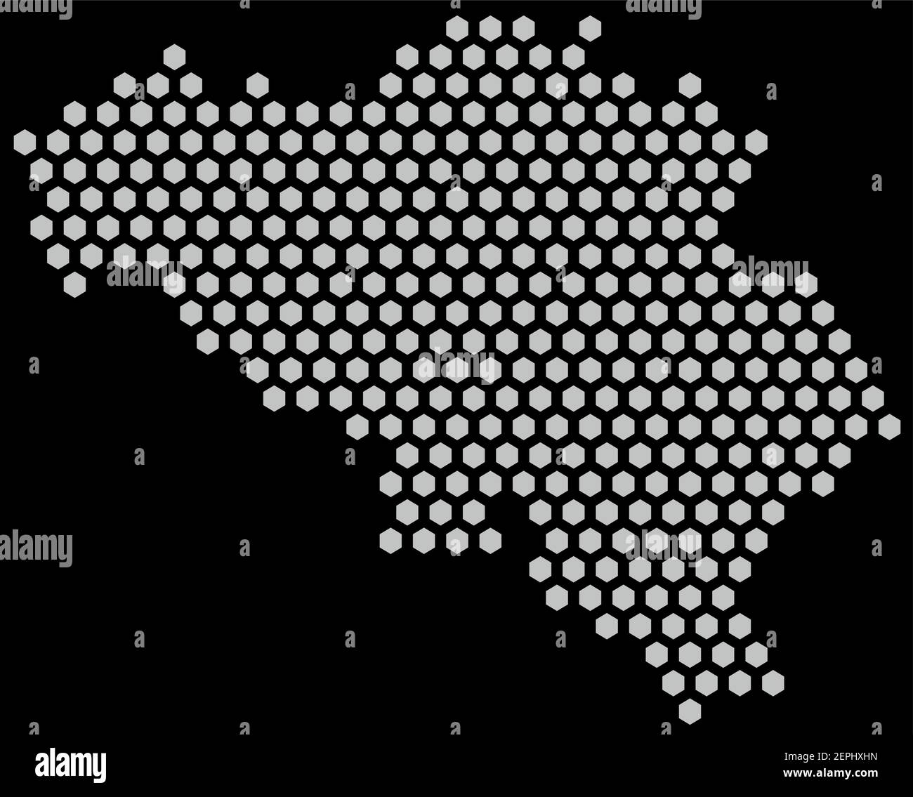 Carte vectorielle de pixels hexagonaux de Belgique bleu sur fond noir Illustration de Vecteur