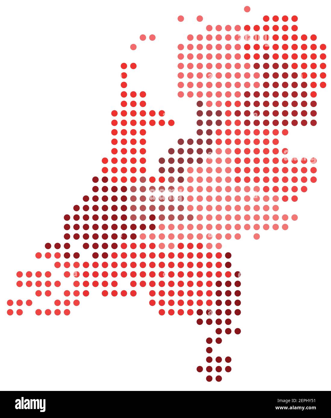 Carte des pixels des cercles vectoriels des régions et zones administratives des pays-Bas en rouge Illustration de Vecteur