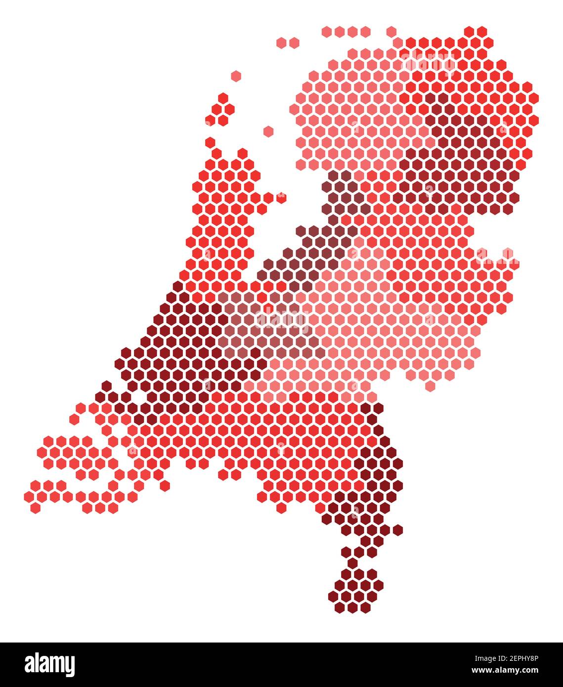 Carte vectorielle de pixels hexagonaux des régions et zones administratives des pays-Bas en rouge Illustration de Vecteur