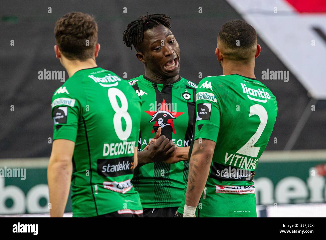 Kevin Denkey de cercle célèbre après avoir obtenu son score lors d'un match de football entre cercle Brugge KSV et Waasland Beveren, le samedi 27 février 2021 à Brug Banque D'Images