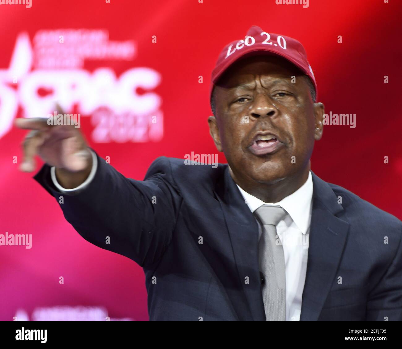 Orlando, États-Unis. 27 février 2021. Leo Terrell, procureur des droits civils et collaborateur de Fox News, s'exprime à la Conférence d'action politique conservatrice (CPAC) 2021 organisée par l'American Conservative Union au Hyatt Regency Orlando à Orlando, en Floride, le samedi 27 février 2021. Photo de Joe Marino/UPI crédit: UPI/Alay Live News Banque D'Images