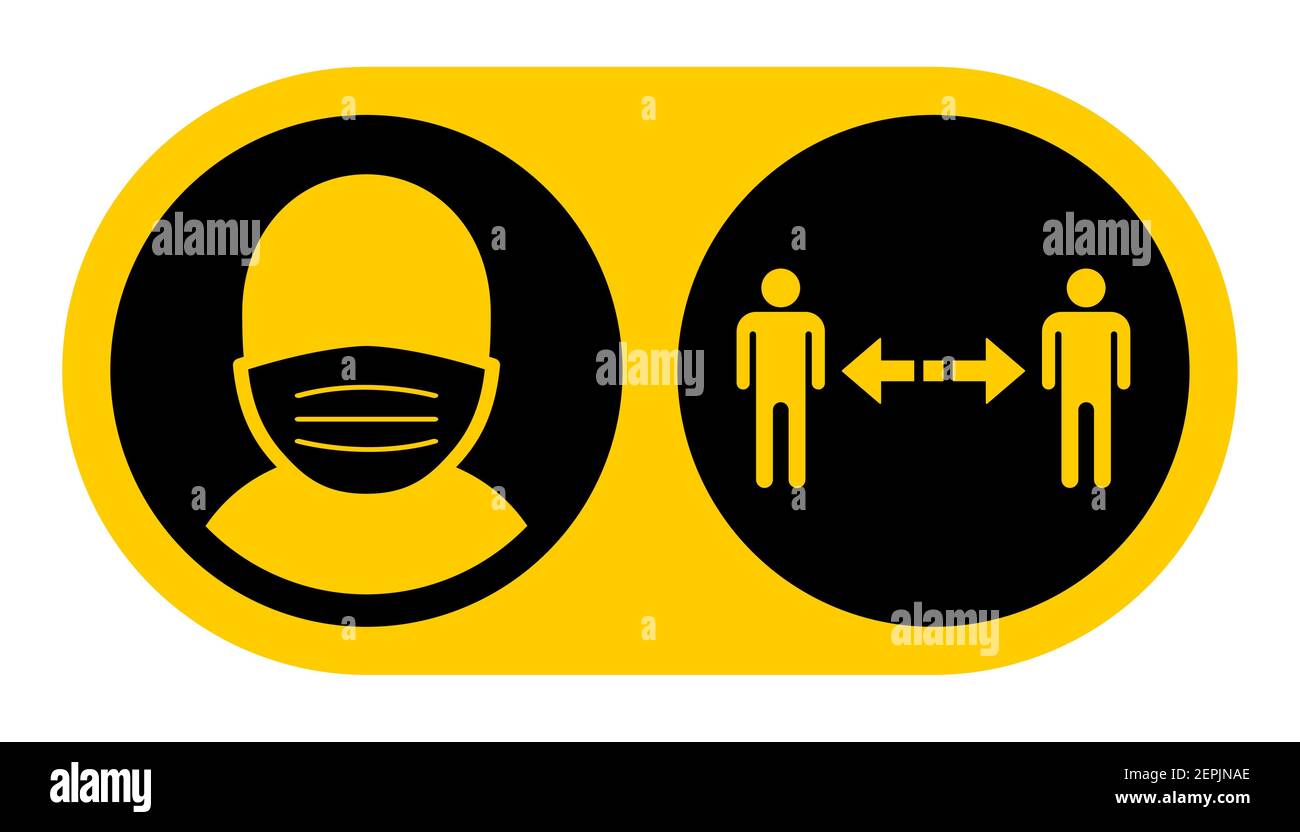 Portez un masque facial et gardez l'icône d'instruction de distance. Image vectorielle. Illustration de Vecteur