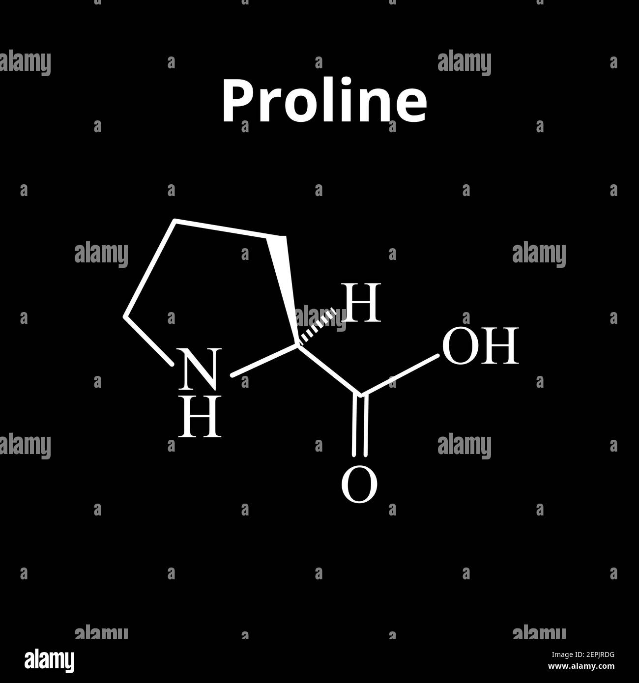 Proline d'acides aminés. Formule moléculaire chimique proline acide aminé. Illustration vectorielle sur un arrière-plan isolé Illustration de Vecteur