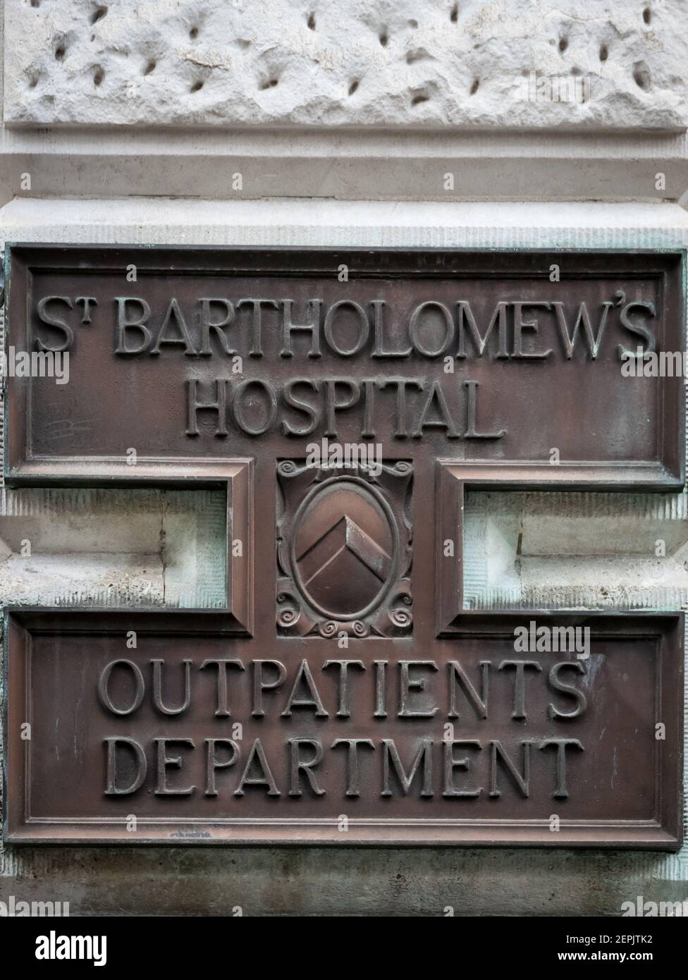 Plaque de l'hôpital St Bartholomew, Londres Banque D'Images