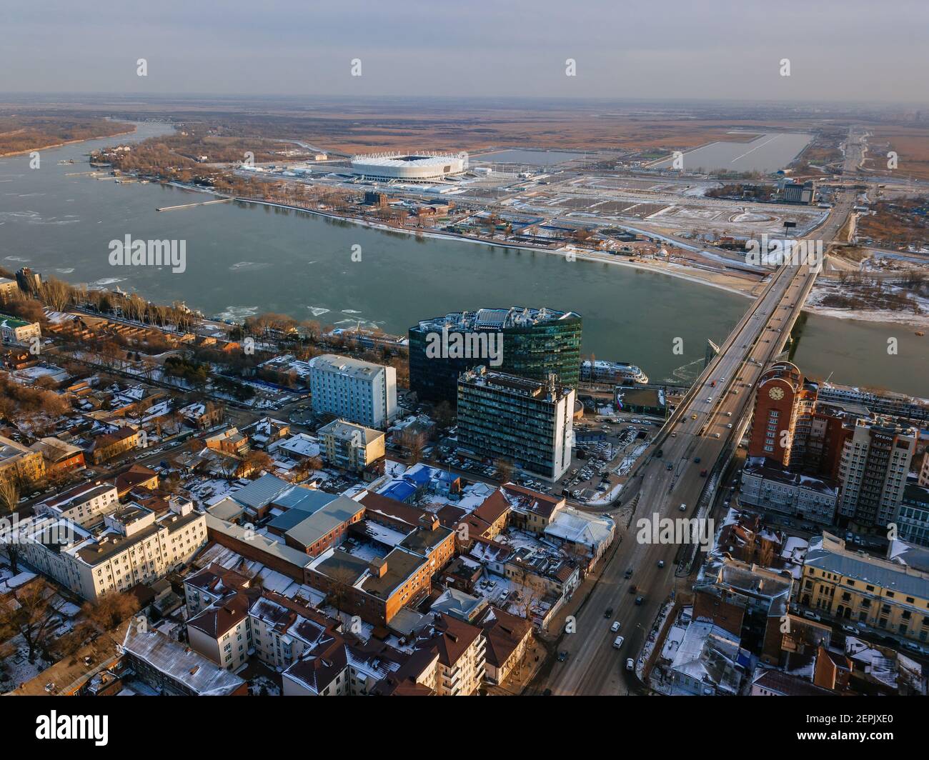 Vue aérienne du centre-ville historique de Rostov-sur-le-Don. Banque D'Images