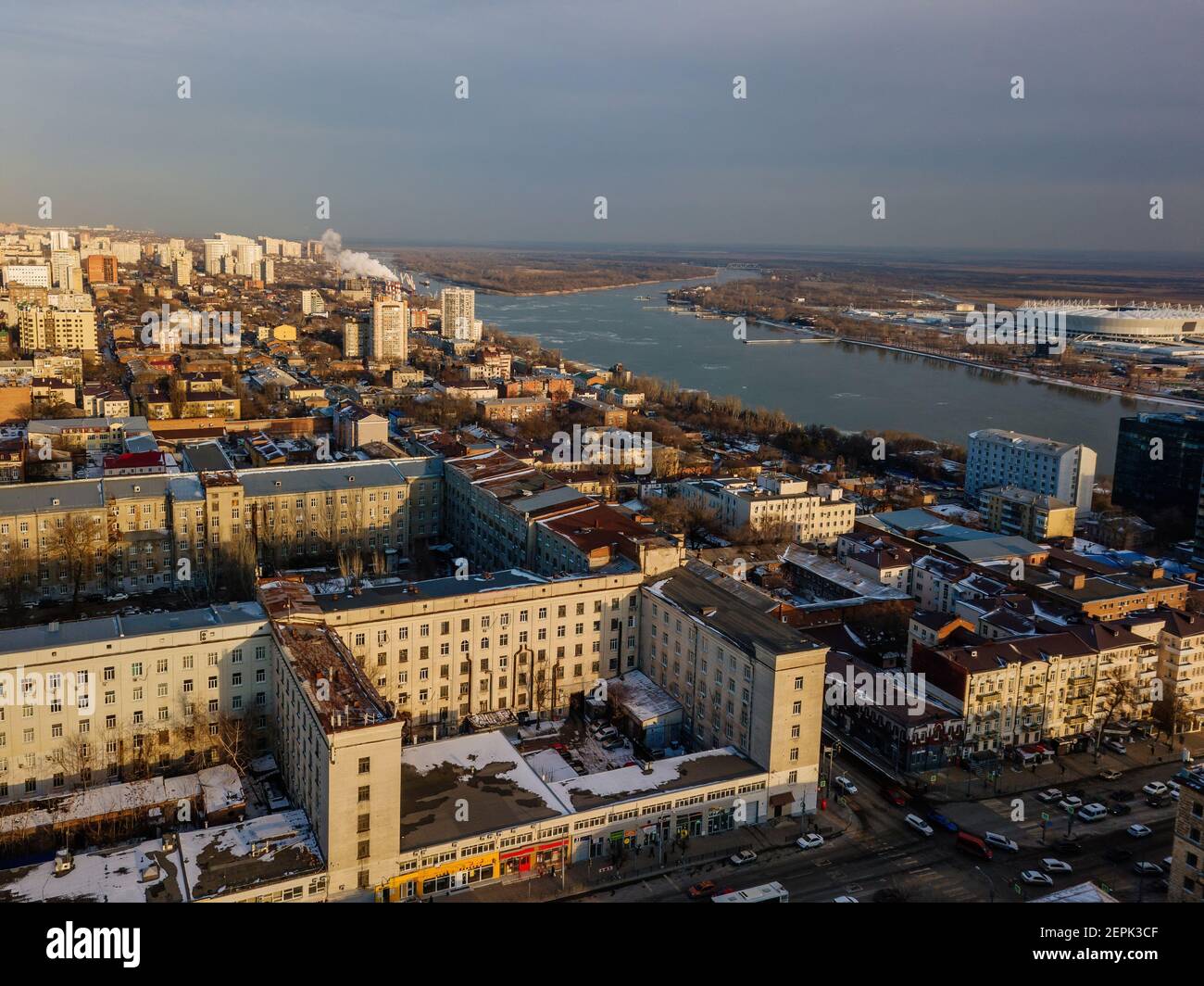 Vue aérienne du centre-ville historique de Rostov-sur-le-Don. Banque D'Images