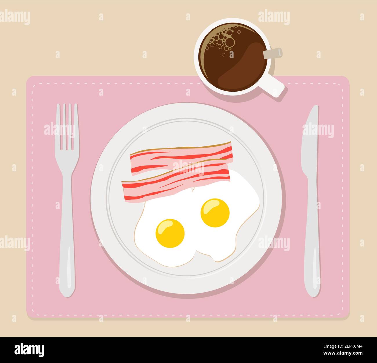 Petit déjeuner plat Vector illustration oeufs Bacon et café Illustration de Vecteur