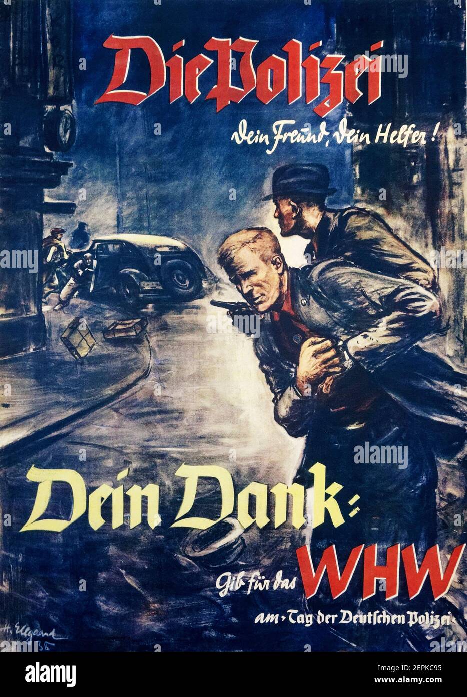 Une affiche de l'ère nazie pour l'aide d'hiver à la police criminelle dans le troisième Reich de 1939 avec le texte la police - votre ami, votre aide et vous donner Banque D'Images