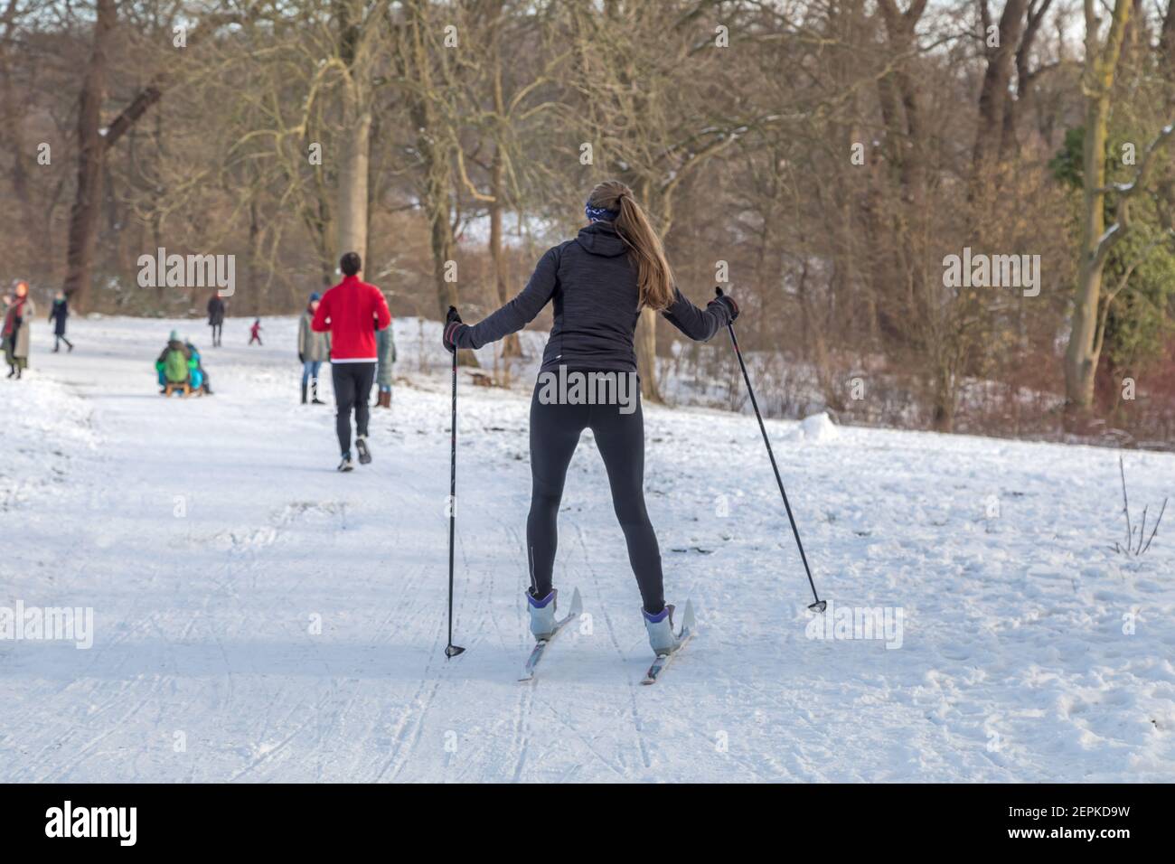 ski de fond dans le parc Banque D'Images