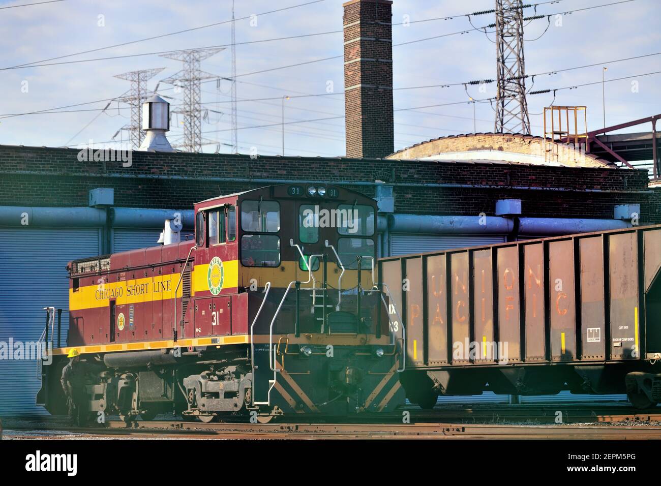 Chicago, Illinois, États-Unis. Locomotive Chicago Short Line dans une cour du côté sud-est de Chicago. Banque D'Images