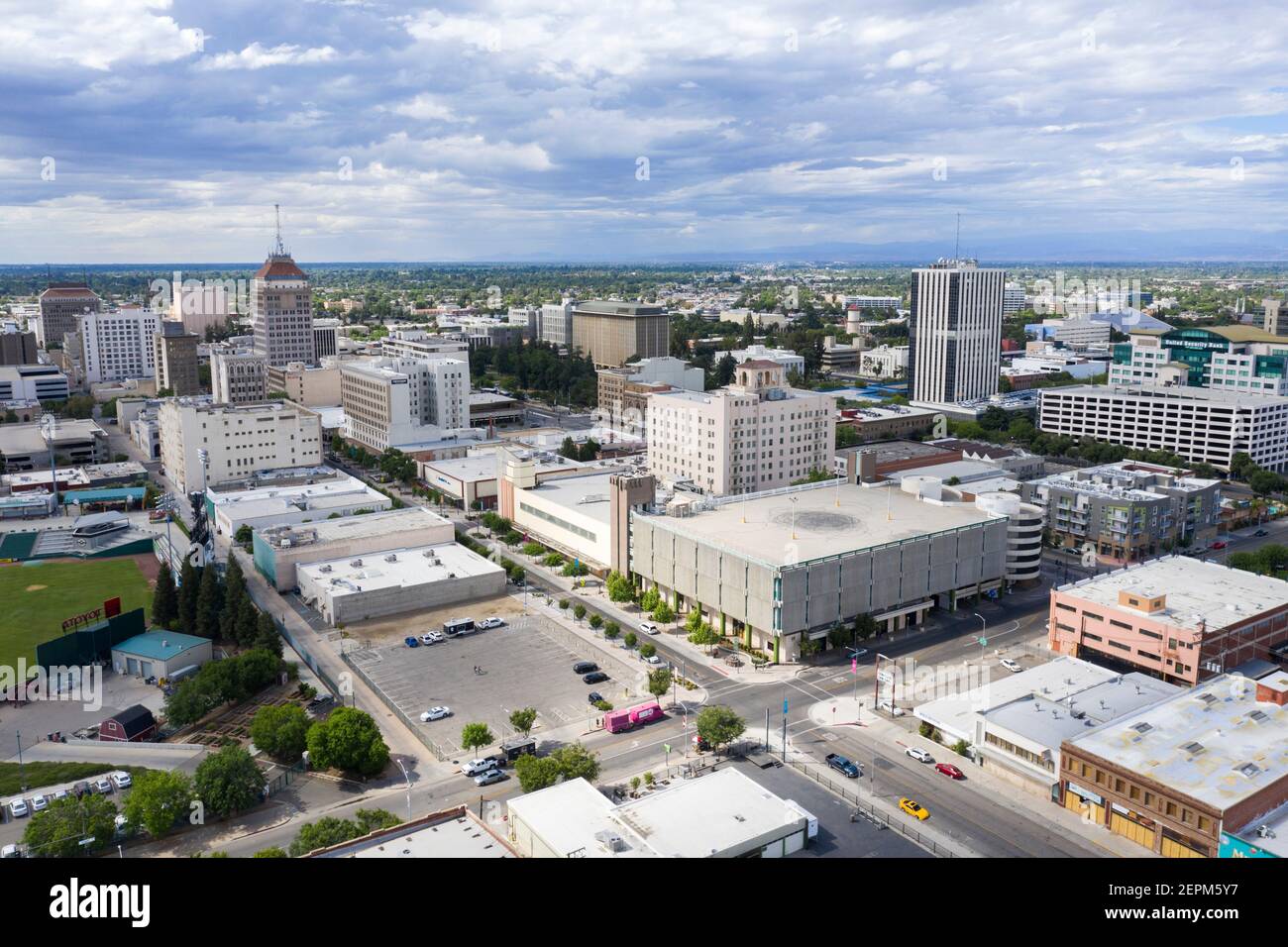 Vue aérienne sur le centre-ville de Fresno, Californie Banque D'Images