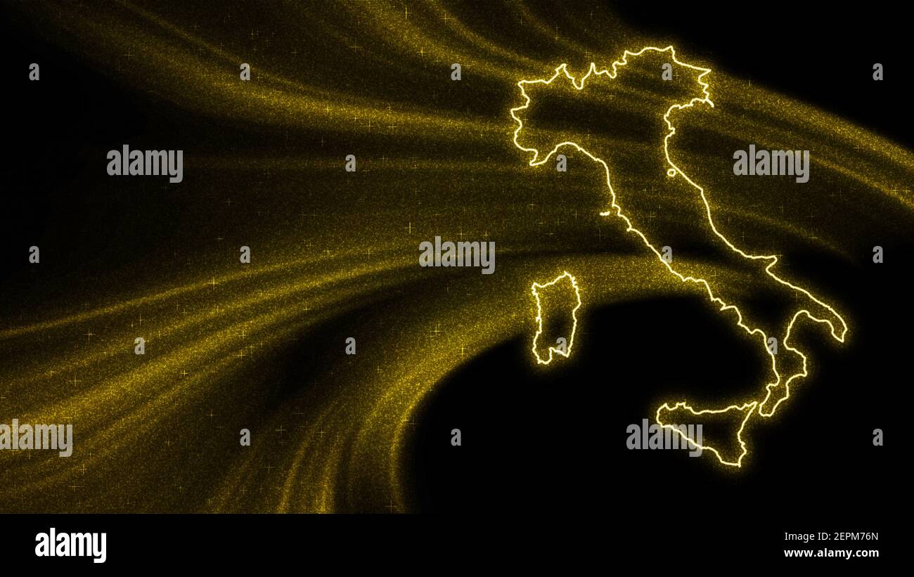 Carte de l'Italie, carte de paillettes dorées sur fond sombre Banque D'Images