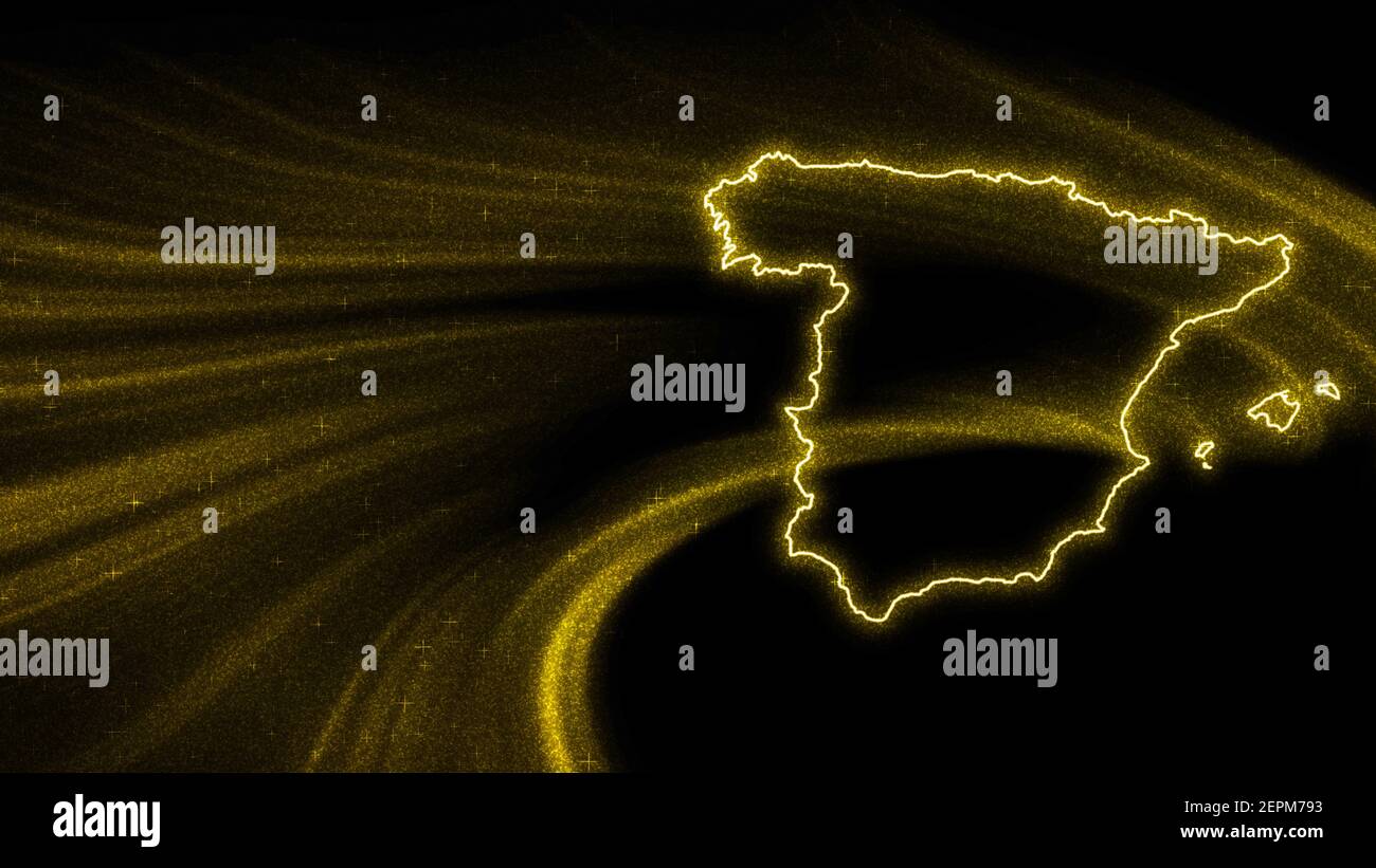 Carte de l'Espagne, carte de paillettes dorées sur fond sombre Banque D'Images