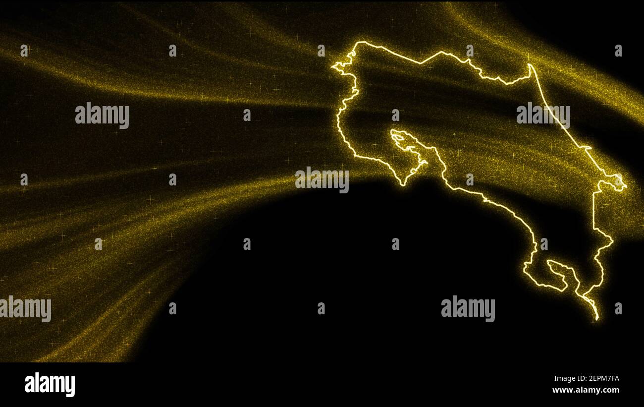 Carte du Costa Rica, carte dorée à paillettes sur fond sombre Banque D'Images