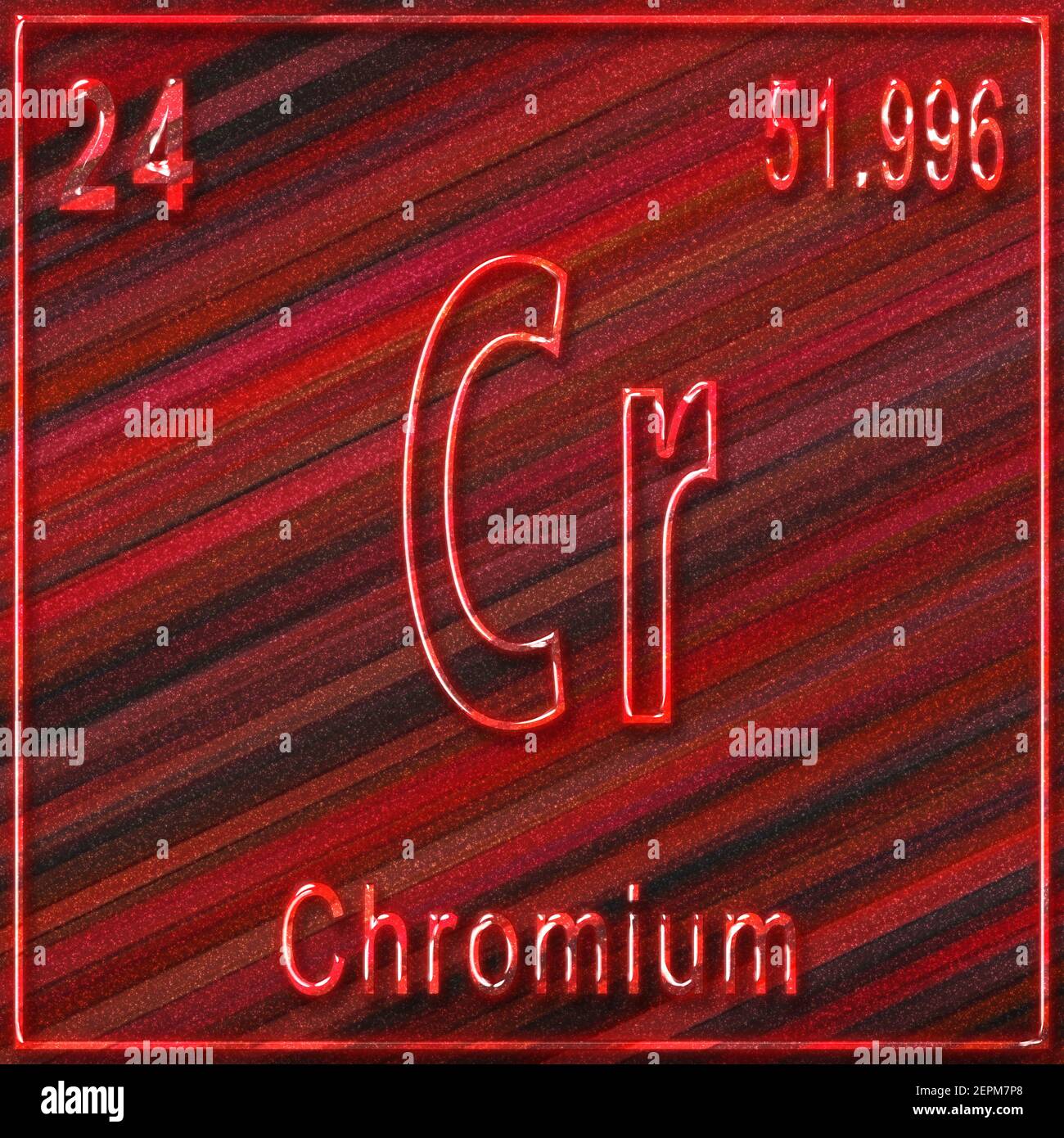 Élément chimique du chrome, signe avec numéro atomique et poids atomique, élément du tableau périodique Banque D'Images