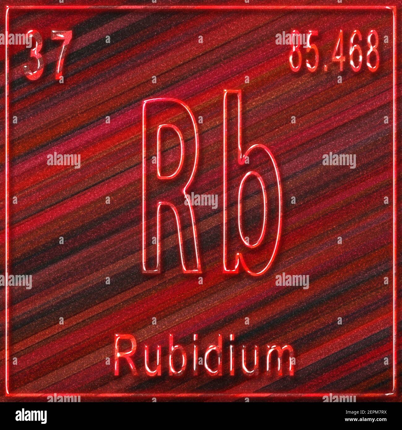 Élément chimique rubidium, signe avec numéro atomique et poids atomique, élément du tableau périodique Banque D'Images
