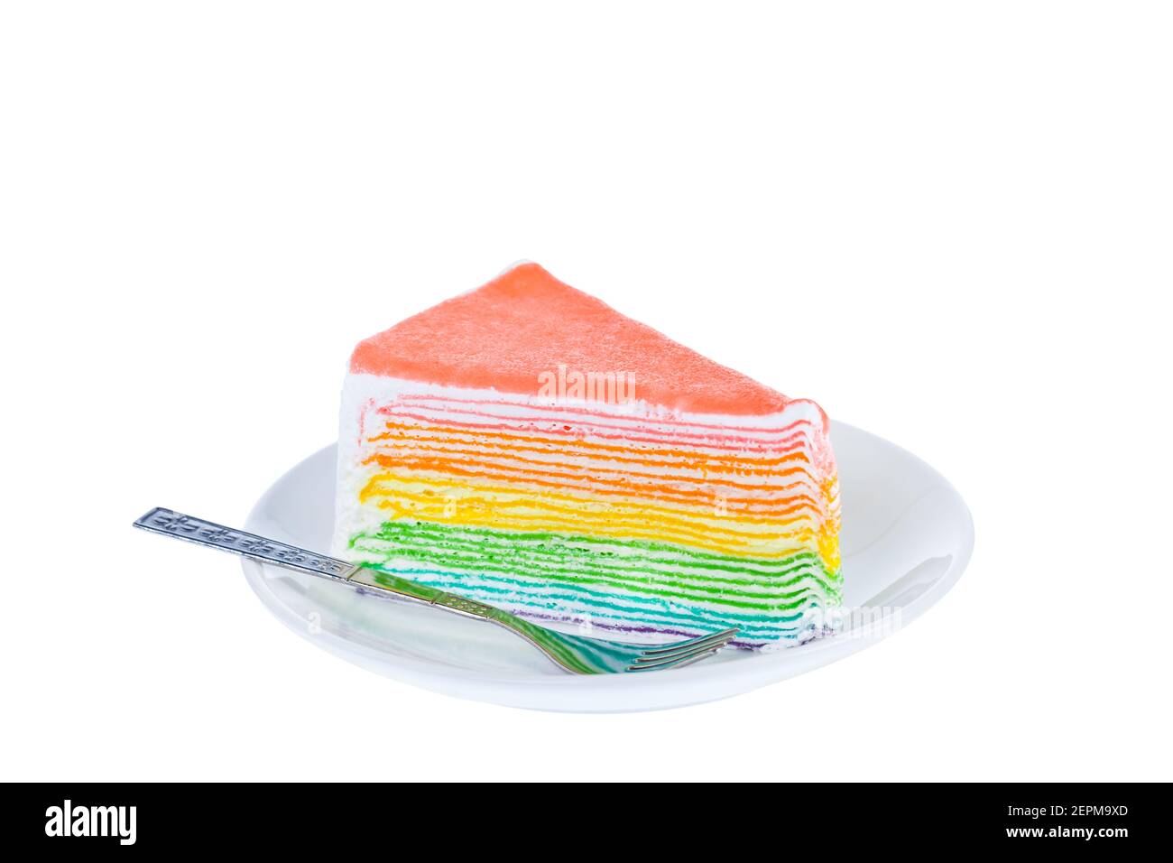 Un Morceau De Gateau Multi Couleurs Dicious Sur Une Assiette Isole Sur Fond Blanc Photo Stock Alamy