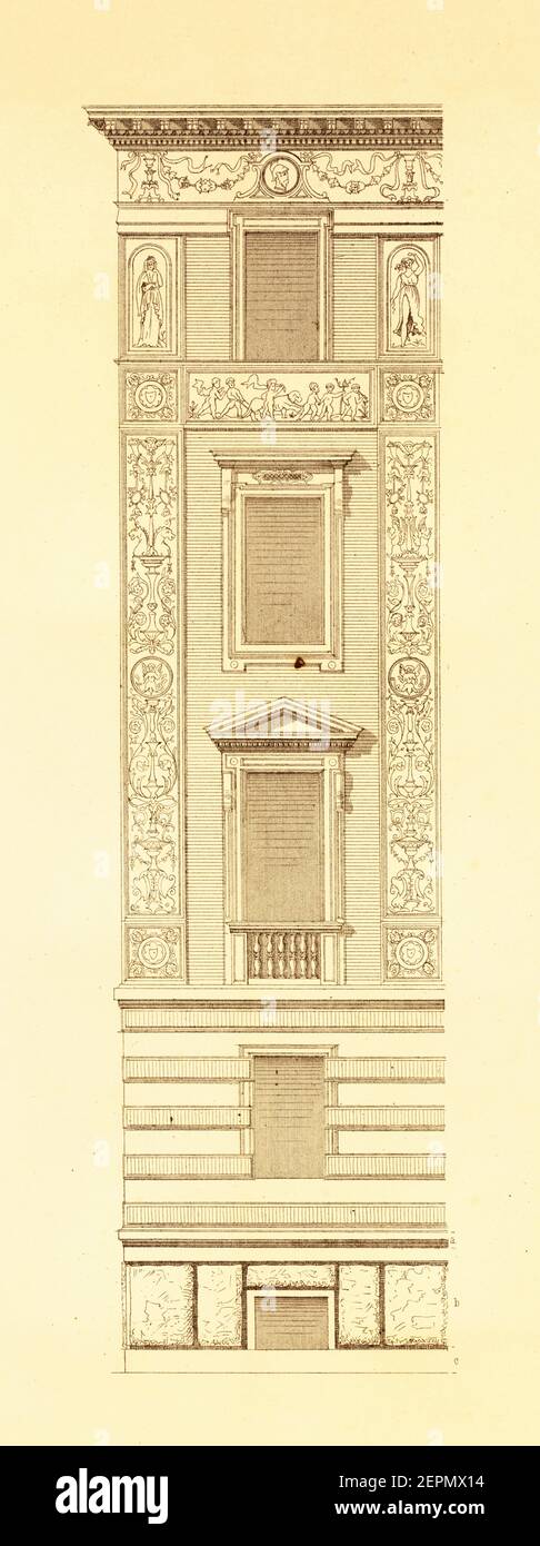 Illustration ancienne de la maison à Stuttgart, XIX siècle. Gravure publiée dans Vergleichende Architektonische Formenlehre par Carl Scholtze, Leipzig, Banque D'Images