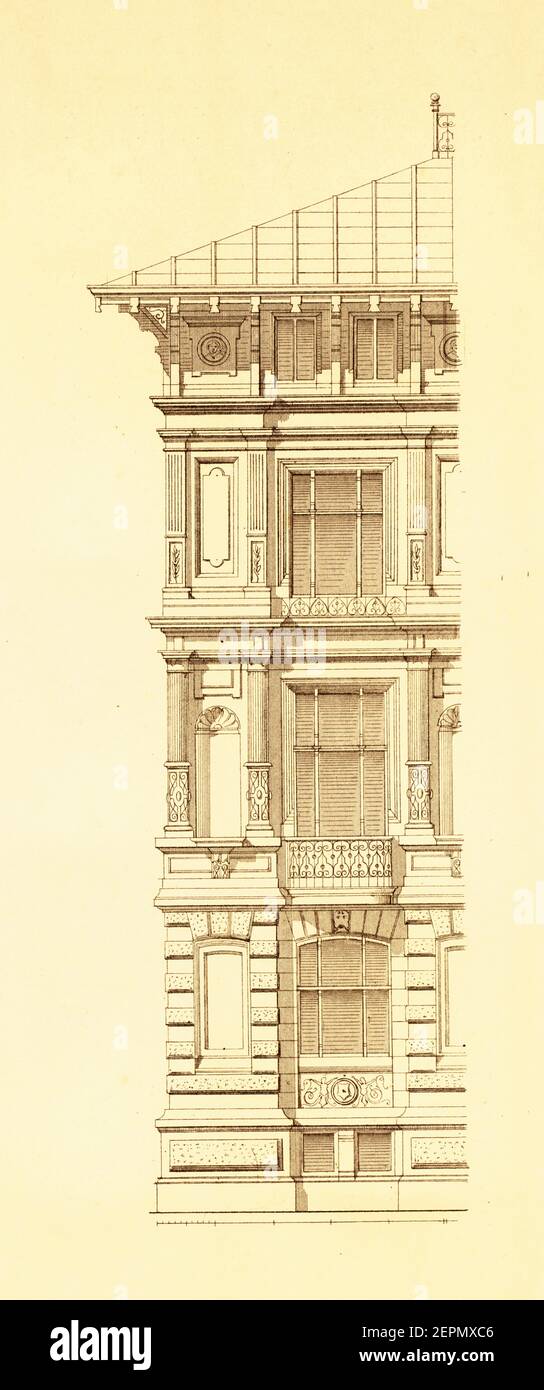 Illustration ancienne de la maison à Stuttgart, XIX siècle. Gravure publiée dans Vergleichende Architektonische Formenlehre par Carl Scholtze, Leipzig, Banque D'Images