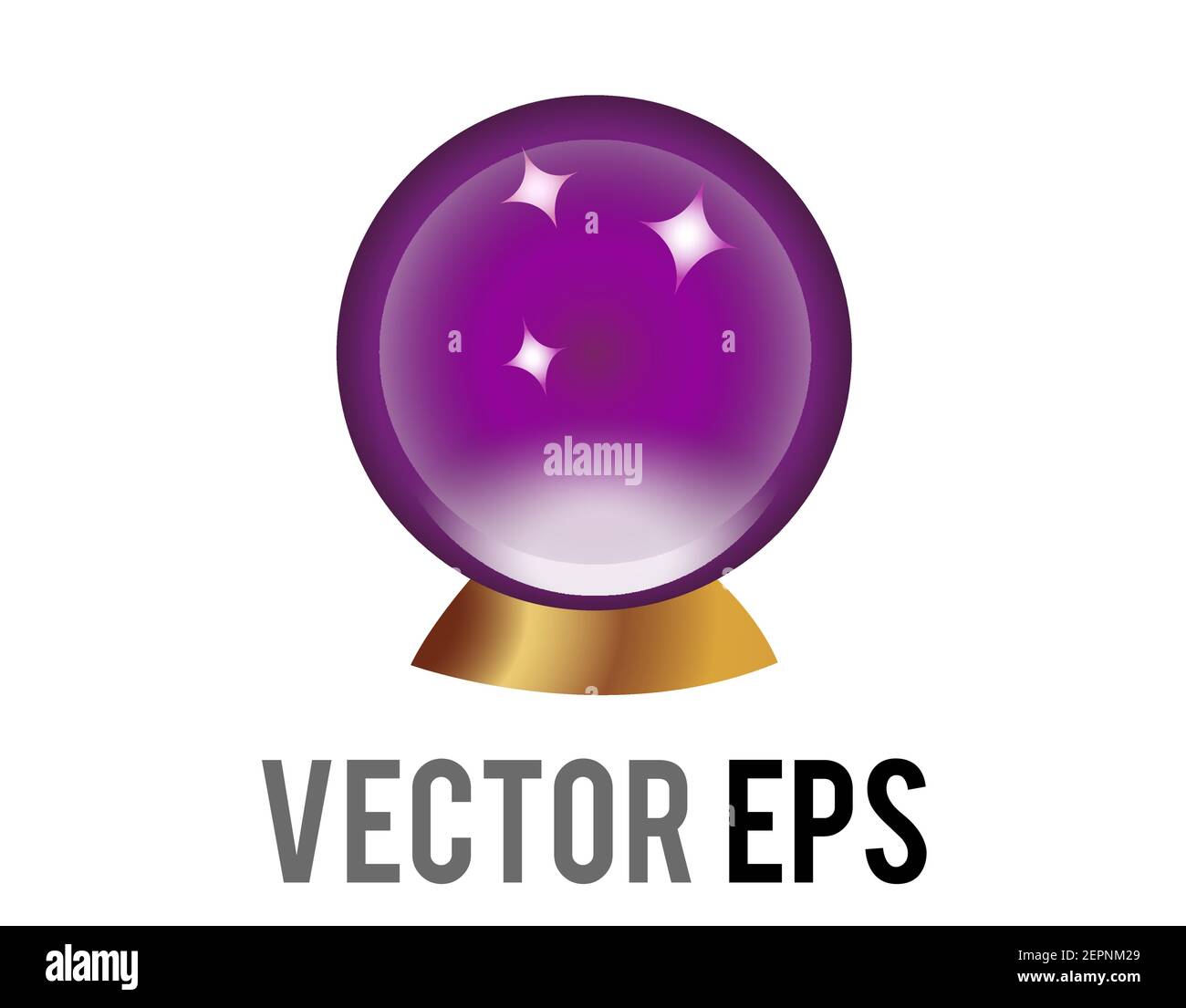 Le vecteur violet isolé fortune teller étincelant boule de cristal icône avec support doré Illustration de Vecteur